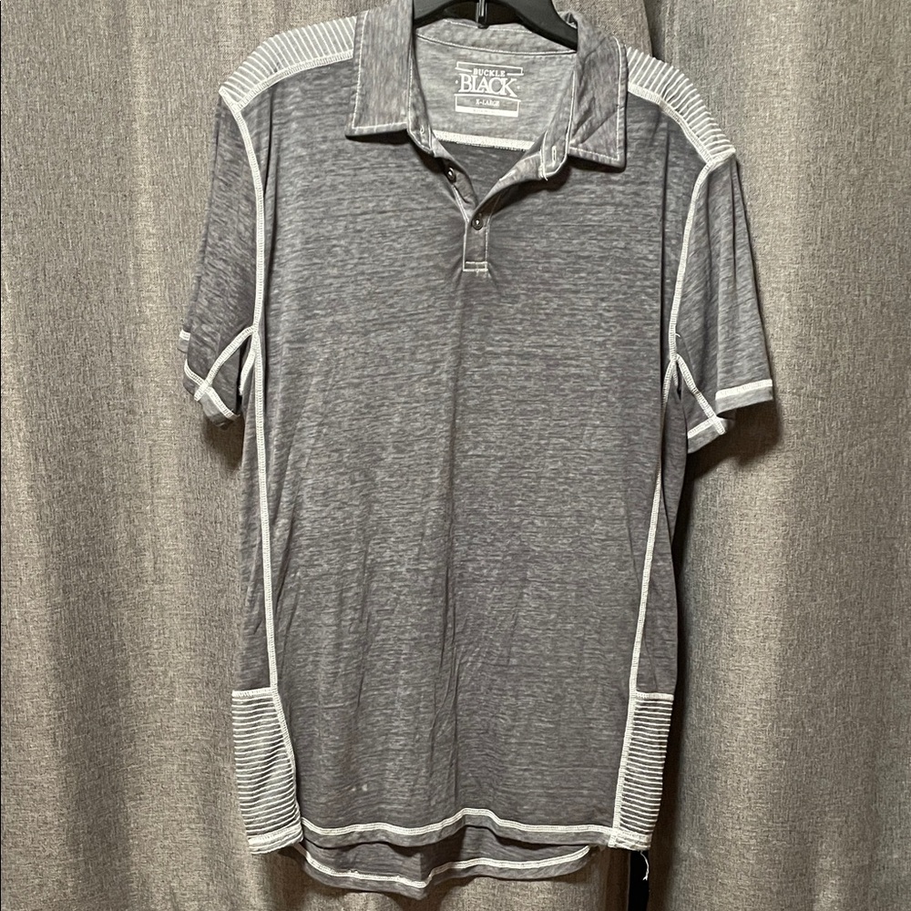 Buckle Black Gray Polo Shirt with Light Accents (very sheer material)